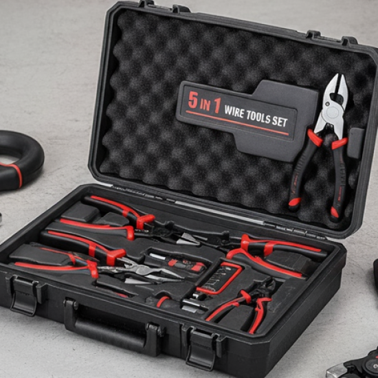 5 in 1 Wire Stripper Pliers Set, Soft Grip, Anti-Slip, Alloy Steel, Cutting, Gripping, Stripping