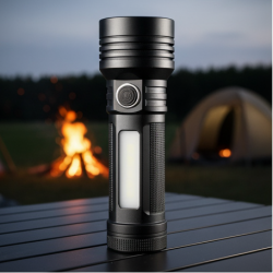 Heavy-Duty Rechargeable USB LED Hand Torch with COB Side Light (1 Pc)