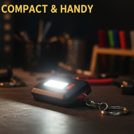 LED Keychain COB Light with Hook & Loop Sticker. 3 Light Modes (1 Pc / Battery Not Included)