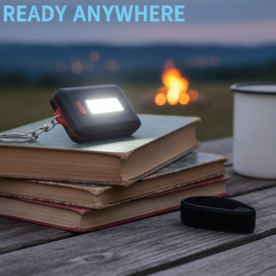 LED Keychain COB Light with Hook & Loop Sticker. 3 Light Modes (1 Pc / Battery Not Included)